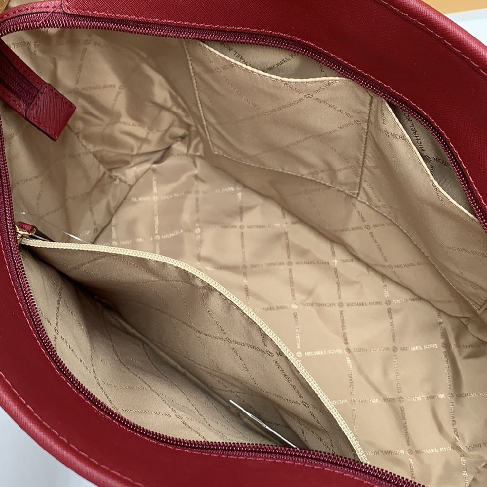 MICHAEL KORS 
Large Top Zip Shoulder Saffiano Leather Tote Bag Dark Cherry - Picture 11 of 15